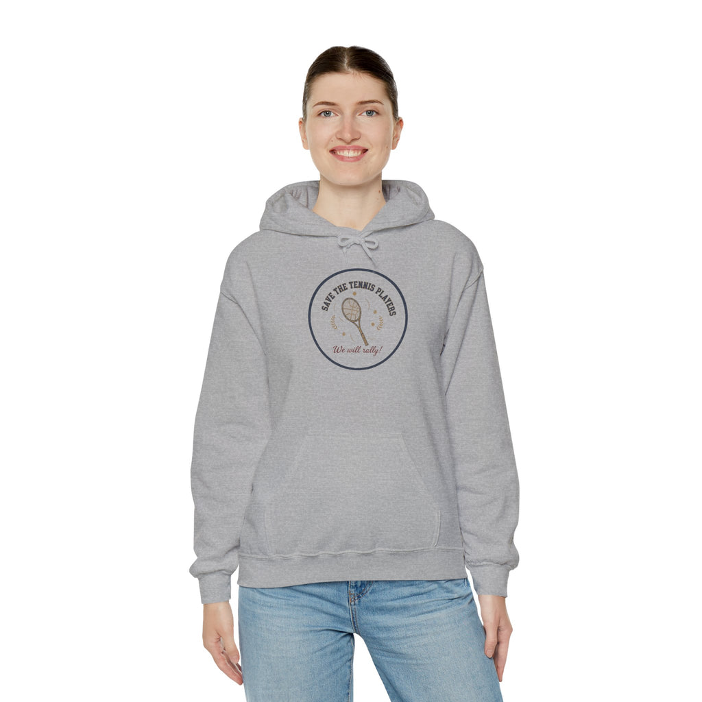 Save the Tennis Players Hoodie | tennis meme apparel, racquet sport humor