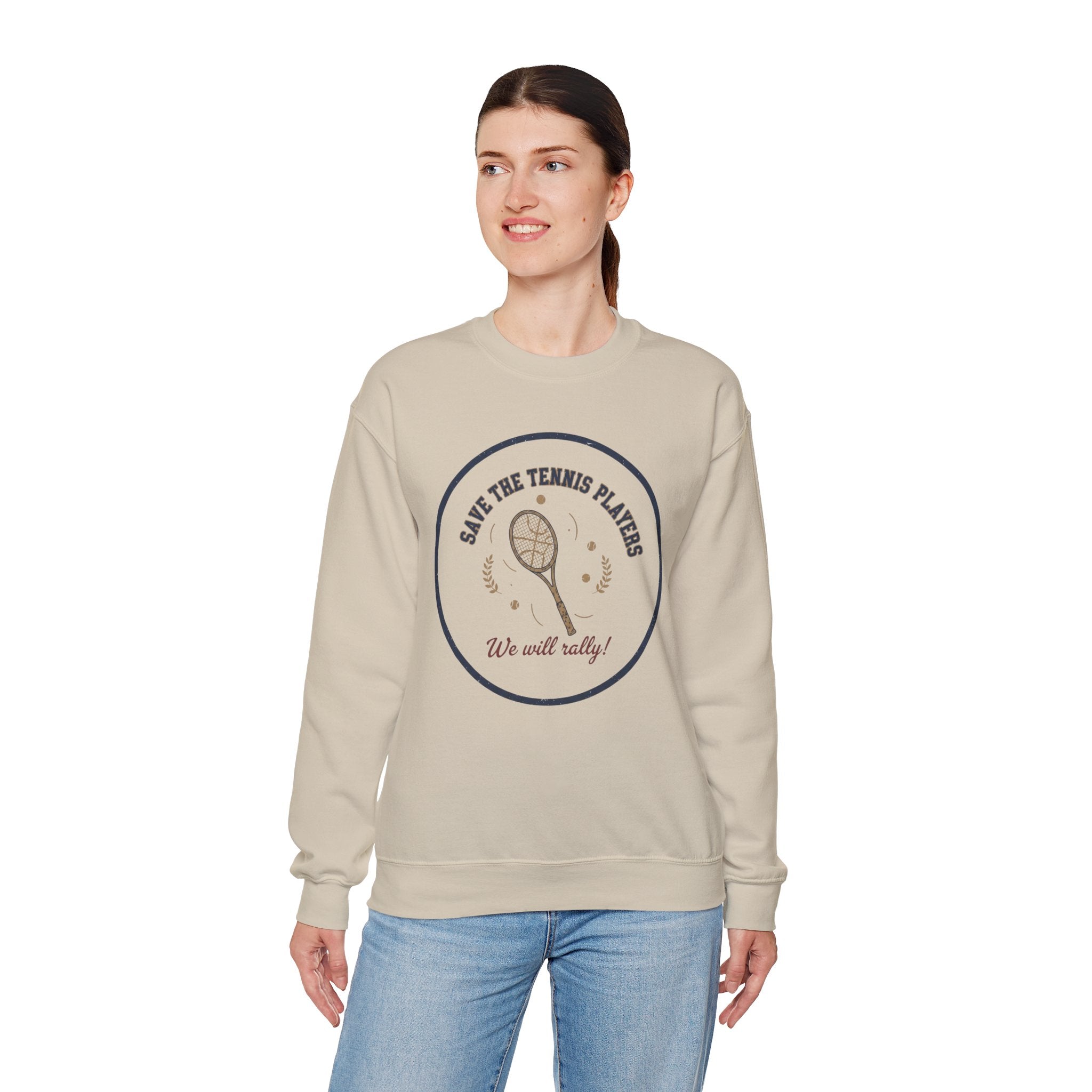 Save the Tennis Players Crewneck Sweatshirt | tennis meme apparel, racquet sport humor