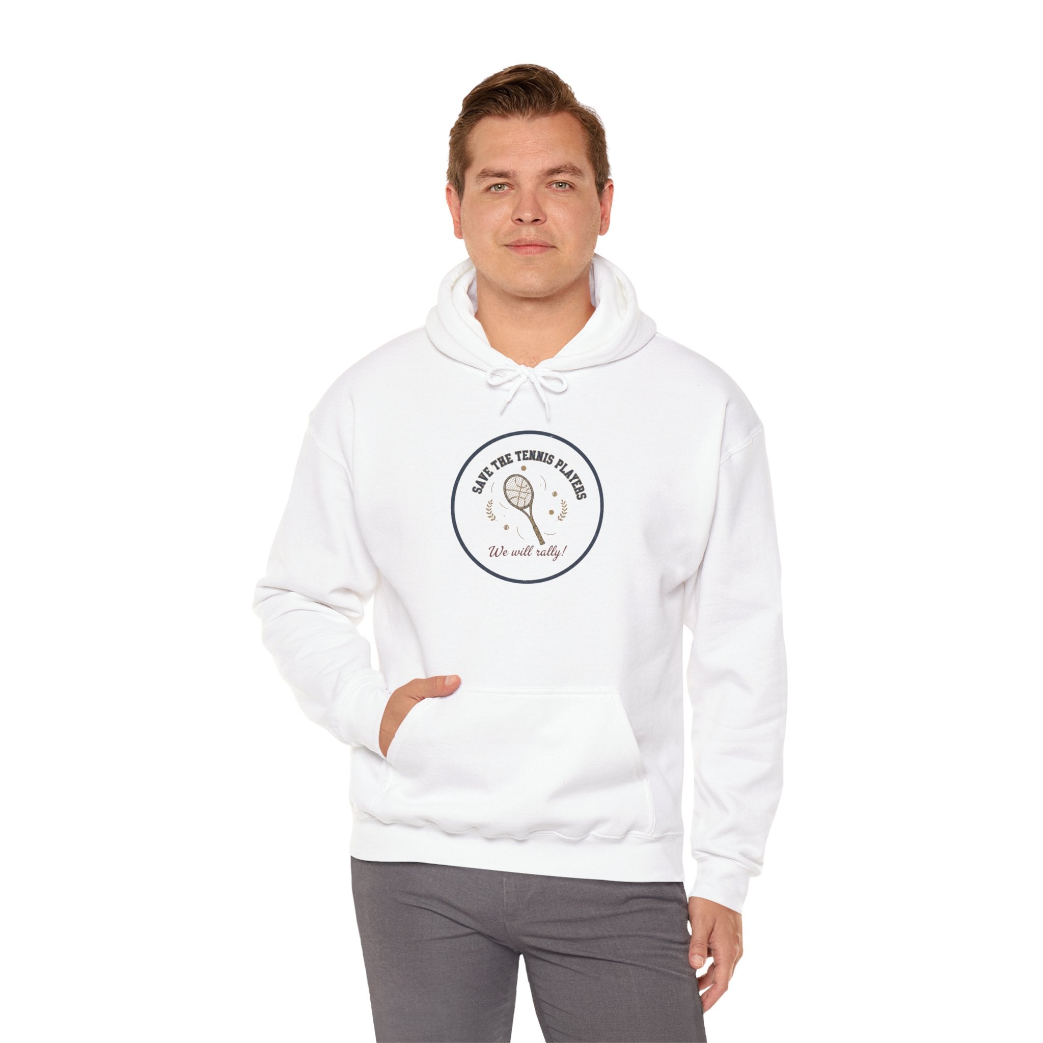 Save the Tennis Players Hoodie | tennis meme apparel, racquet sport humor