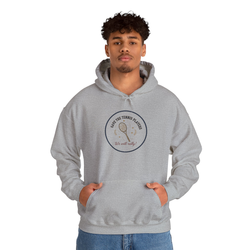 Save the Tennis Players Hoodie | tennis meme apparel, racquet sport humor
