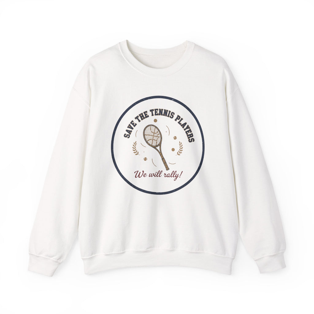 Save the Tennis Players Crewneck Sweatshirt | tennis meme apparel, racquet sport humor