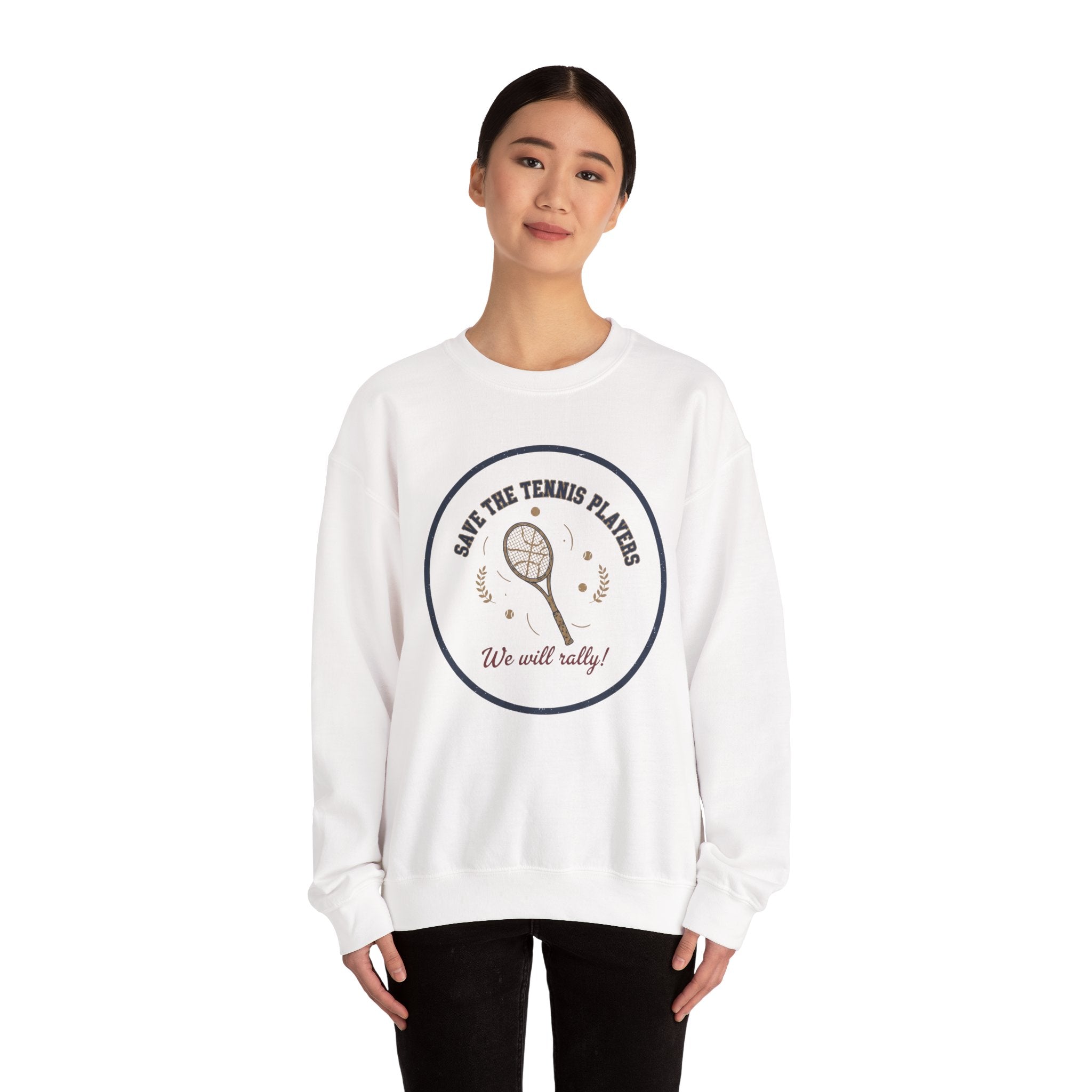 Save the Tennis Players Crewneck Sweatshirt | tennis meme apparel, racquet sport humor