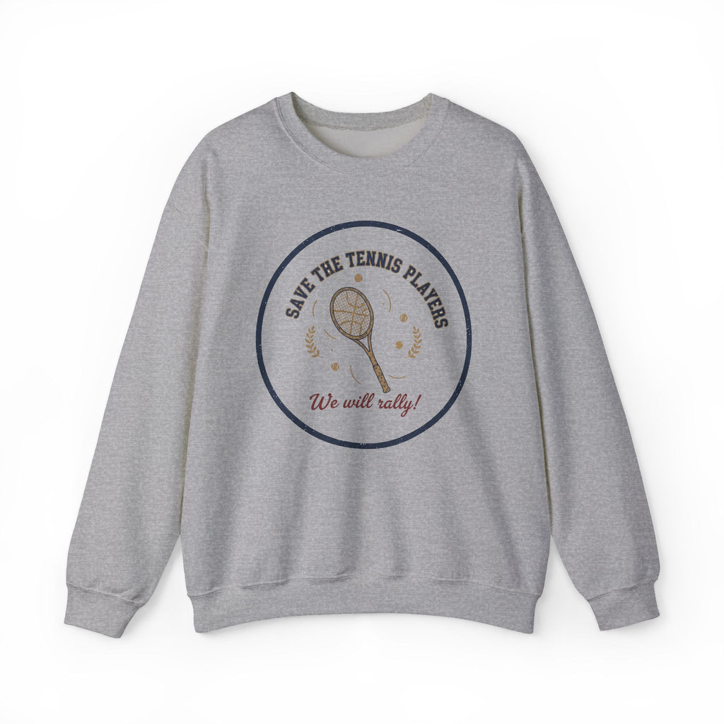 Save the Tennis Players Crewneck Sweatshirt | tennis meme apparel, racquet sport humor