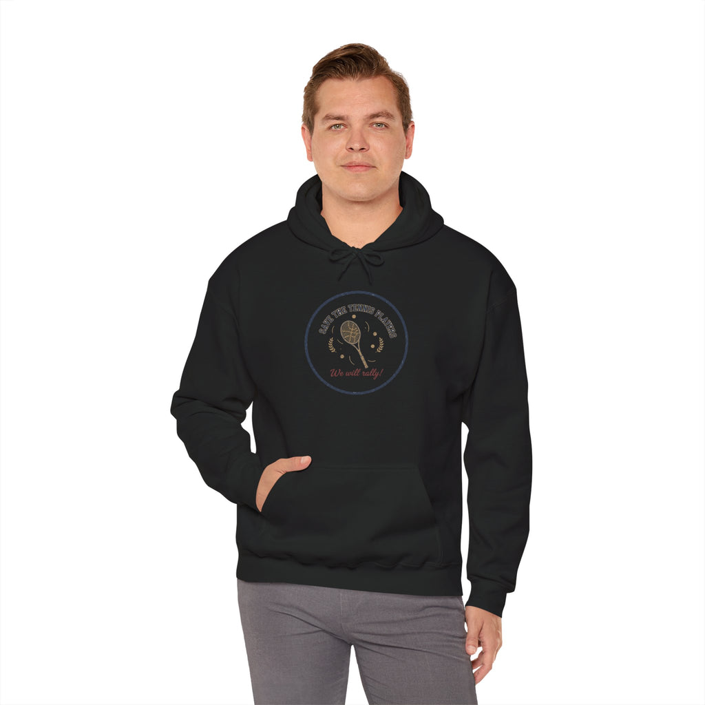 Save the Tennis Players Hoodie | tennis meme apparel, racquet sport humor