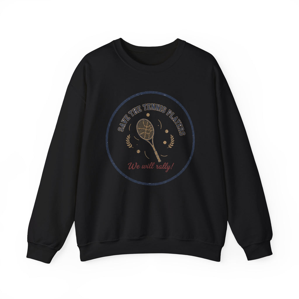 Save the Tennis Players Crewneck Sweatshirt | tennis meme apparel, racquet sport humor
