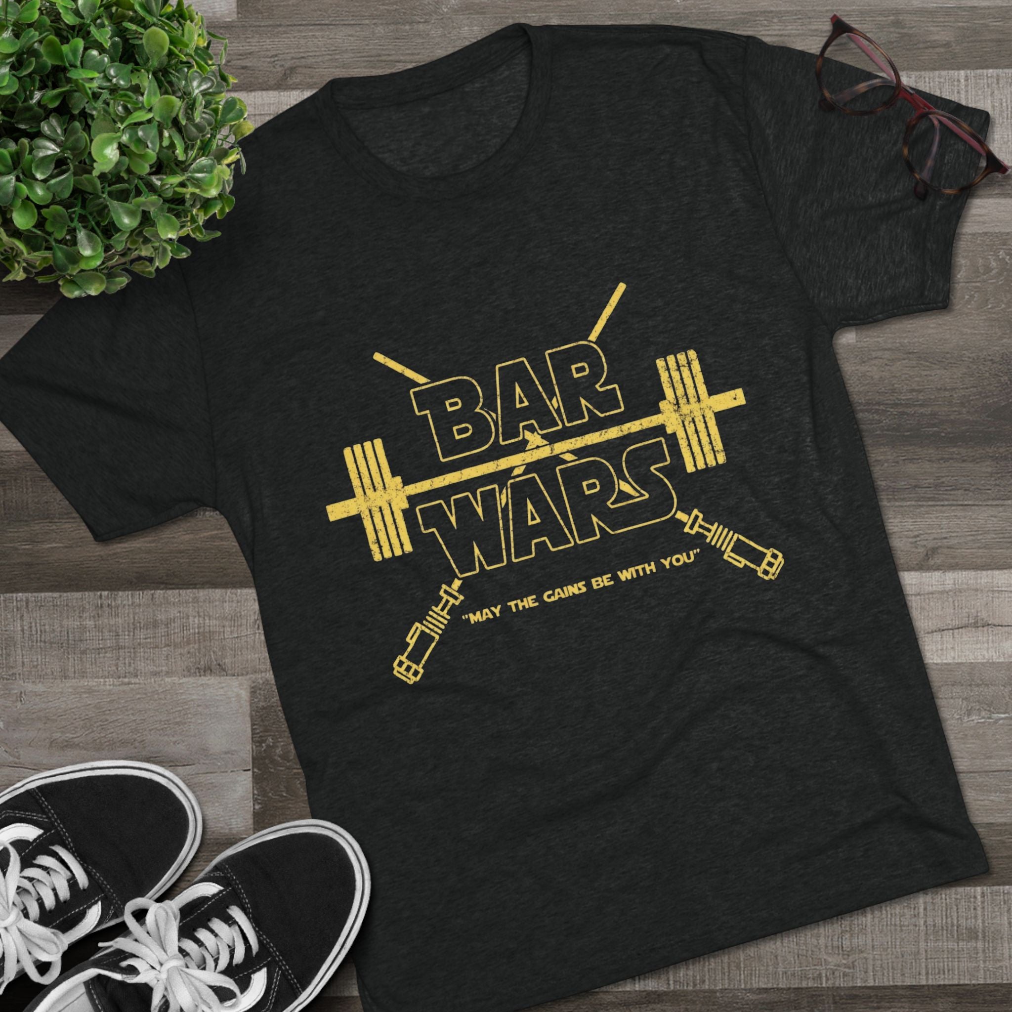 Bar Wars Fitness Vintage Tee — "May the Gains Be With You"