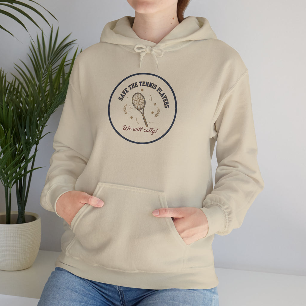 Save the Tennis Players Hoodie | tennis meme apparel, racquet sport humor