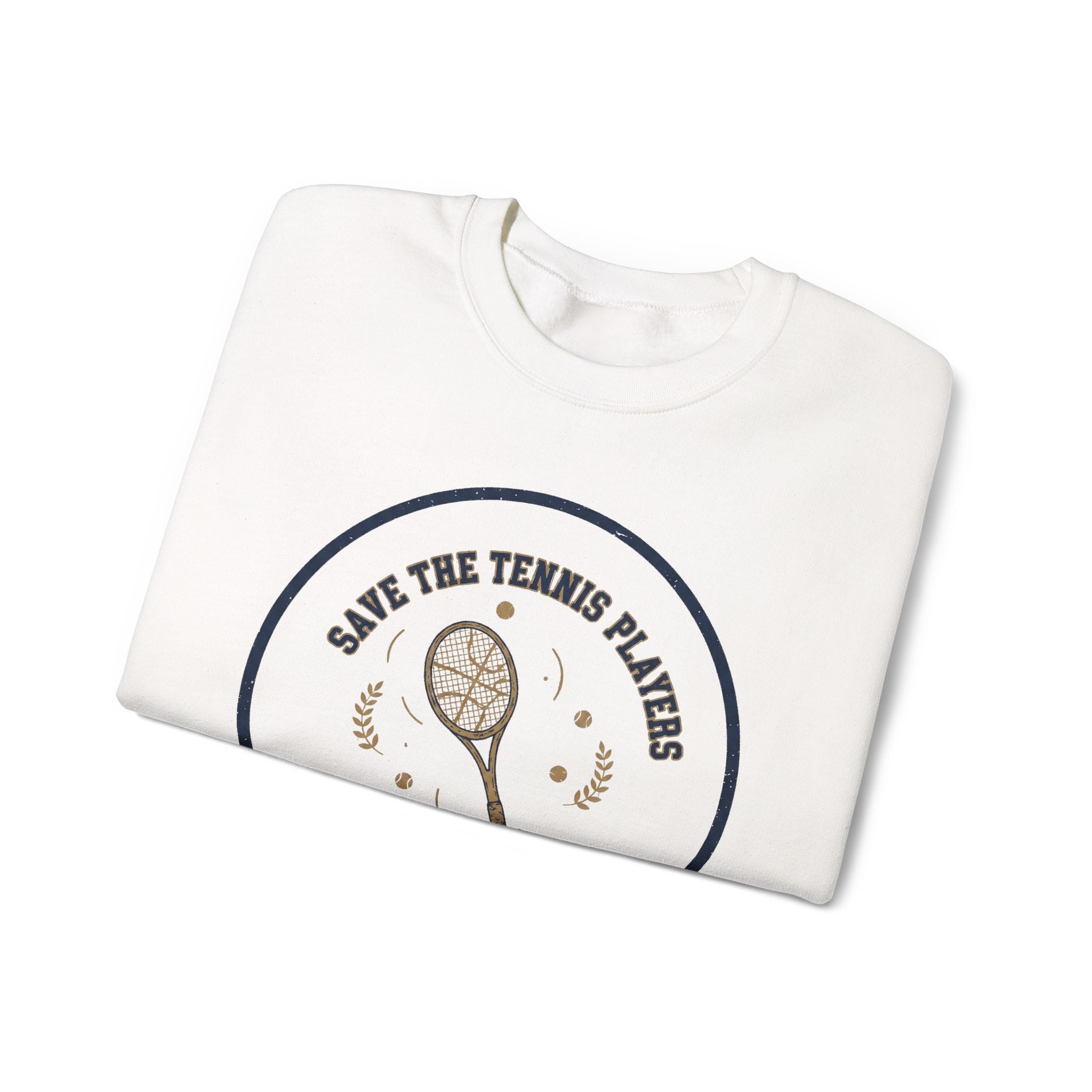 Save the Tennis Players Crewneck Sweatshirt | tennis meme apparel, racquet sport humor