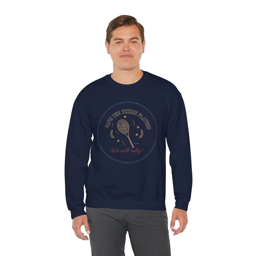 Save the Tennis Players Crewneck Sweatshirt | tennis meme apparel, racquet sport humor