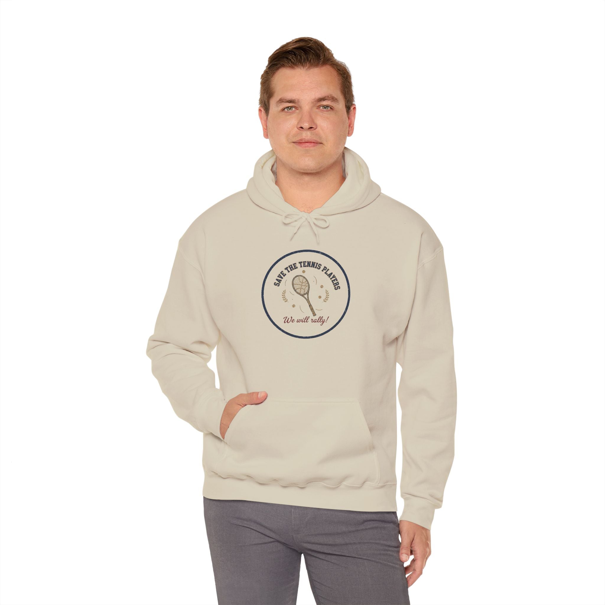 Save the Tennis Players Hoodie | tennis meme apparel, racquet sport humor