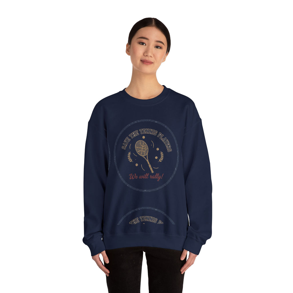 Save the Tennis Players Crewneck Sweatshirt | tennis meme apparel, racquet sport humor
