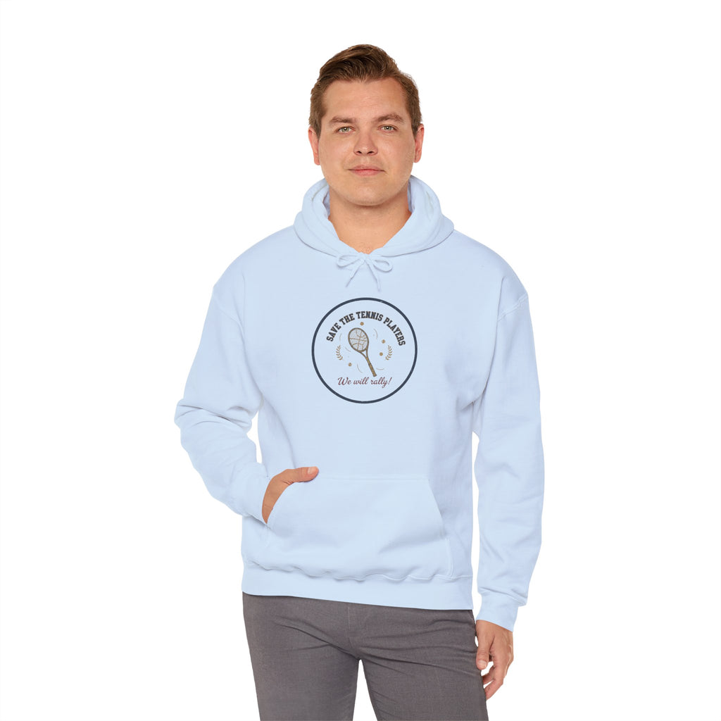Save the Tennis Players Hoodie | tennis meme apparel, racquet sport humor