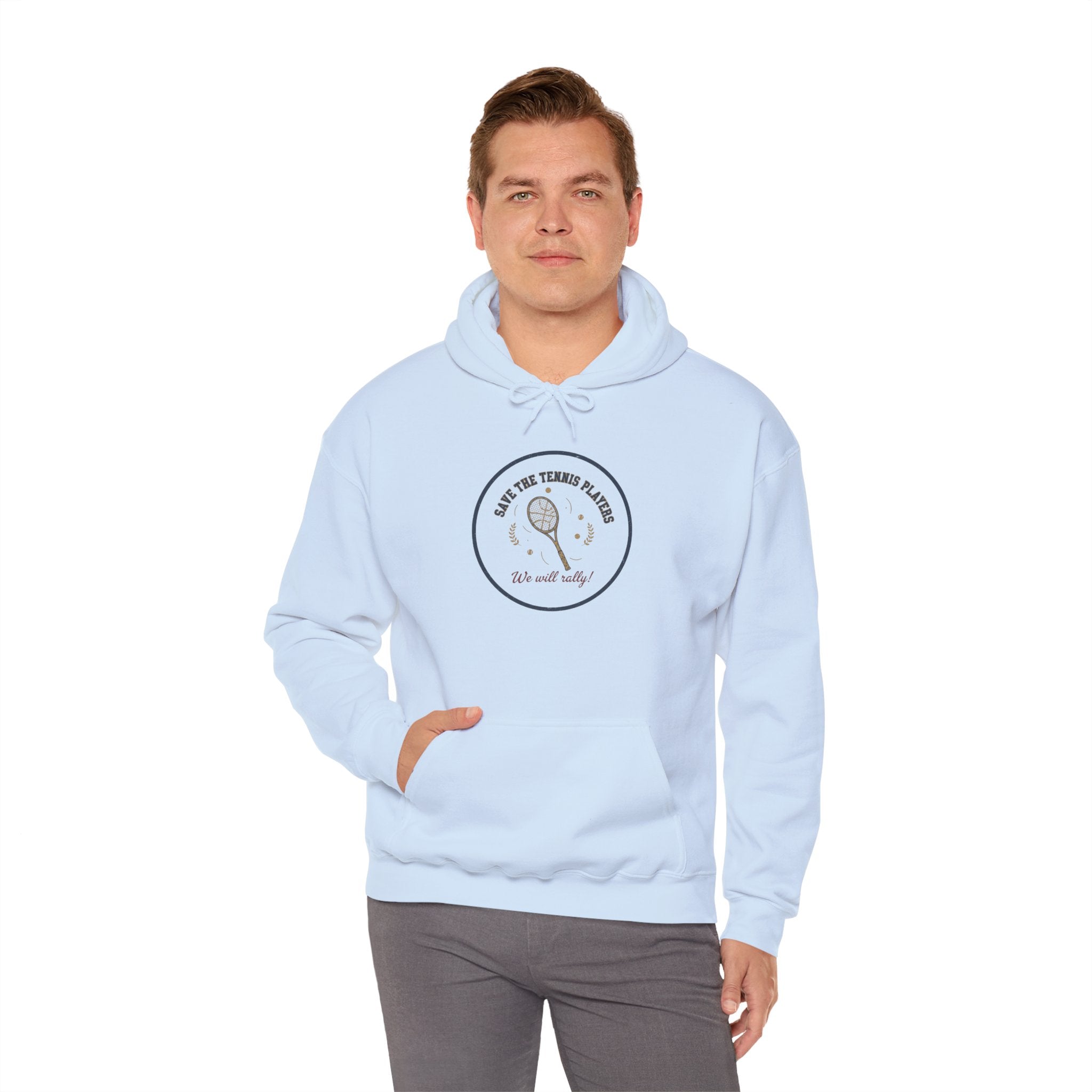 Save the Tennis Players Hoodie | tennis meme apparel, racquet sport humor