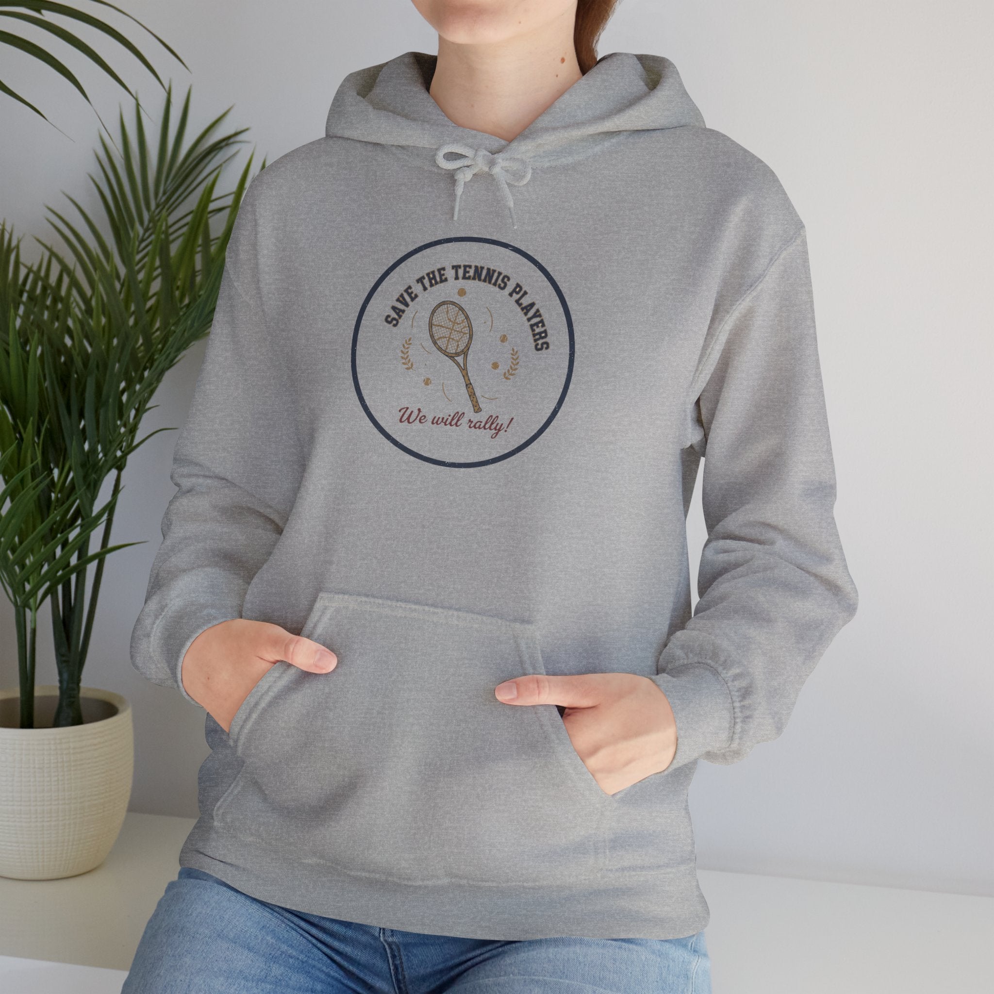Save the Tennis Players Hoodie | tennis meme apparel, racquet sport humor