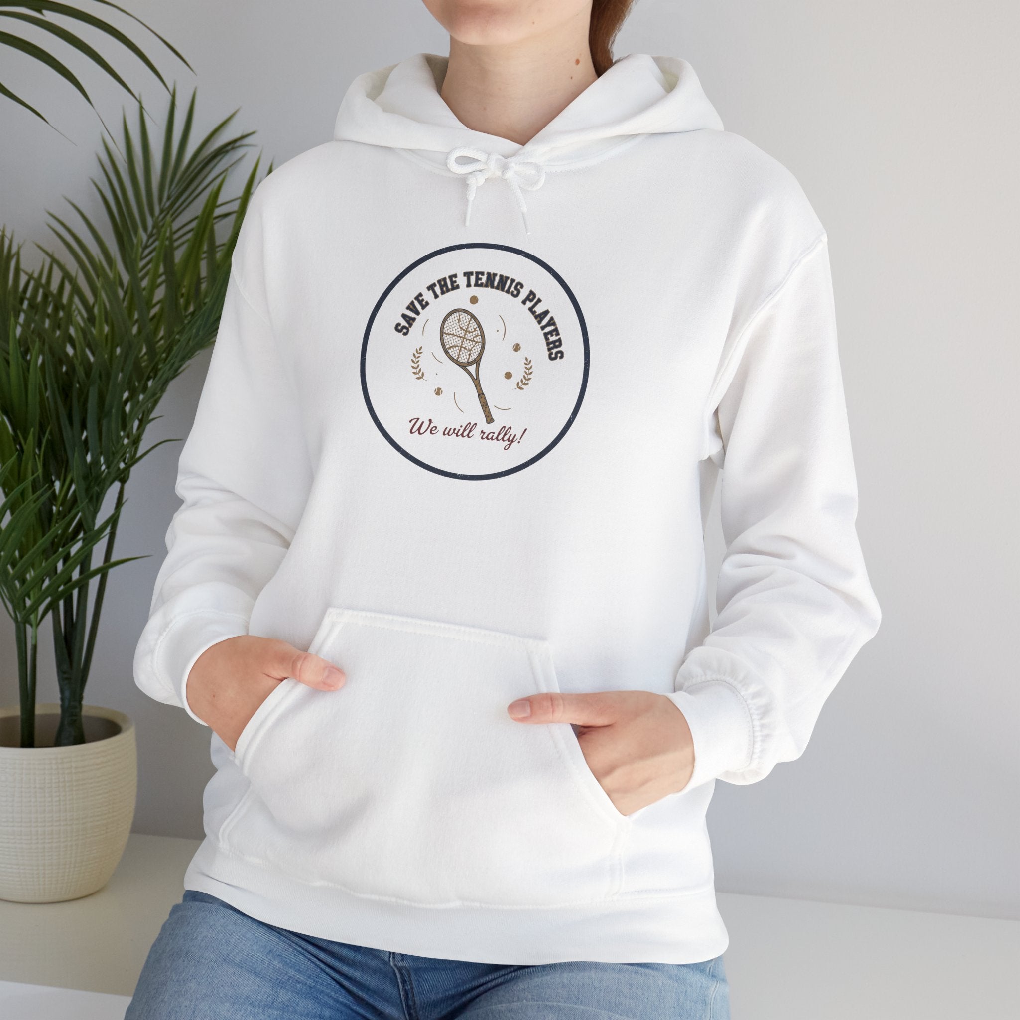 Save the Tennis Players Hoodie | tennis meme apparel, racquet sport humor