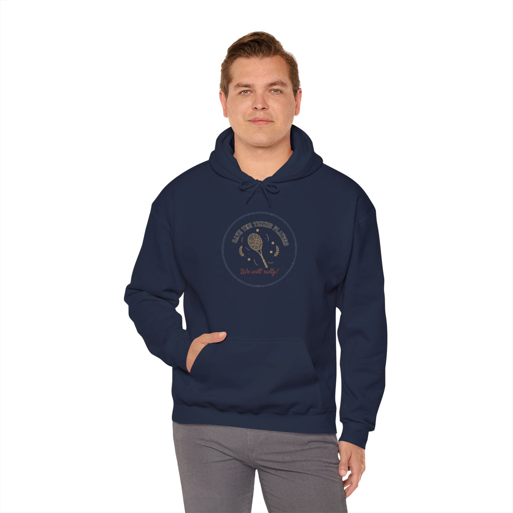 Save the Tennis Players Hoodie | tennis meme apparel, racquet sport humor