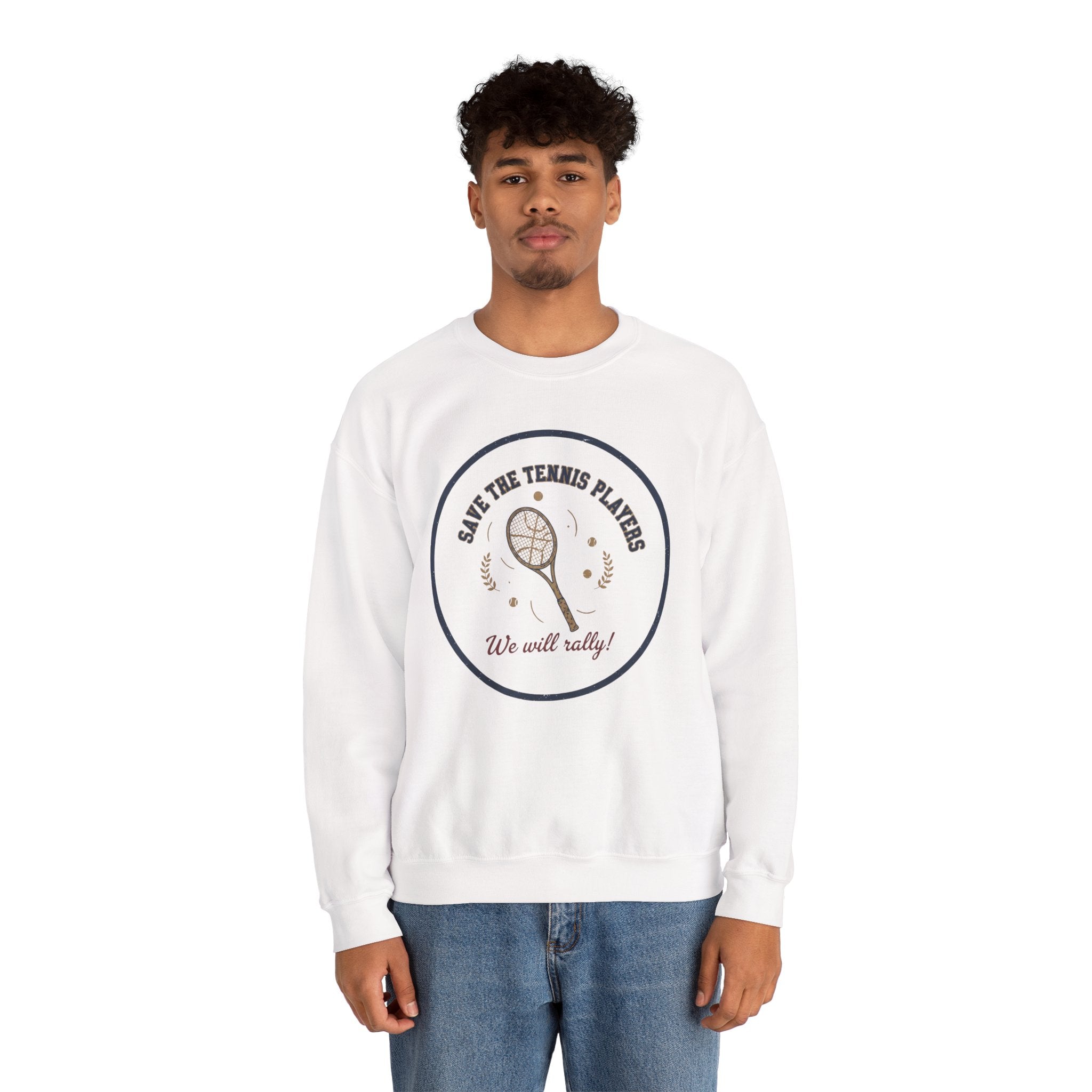 Save the Tennis Players Crewneck Sweatshirt | tennis meme apparel, racquet sport humor