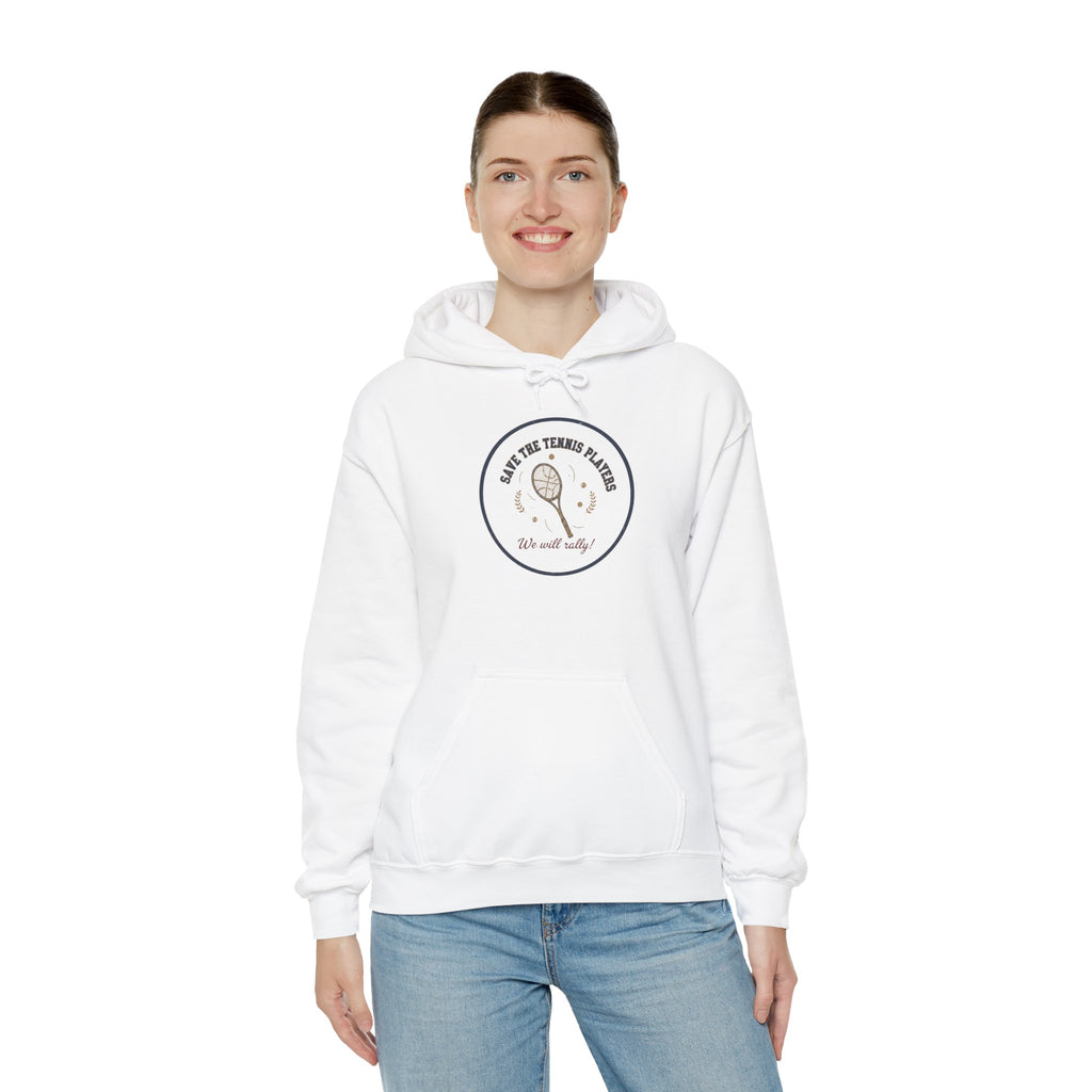 Save the Tennis Players Hoodie | tennis meme apparel, racquet sport humor
