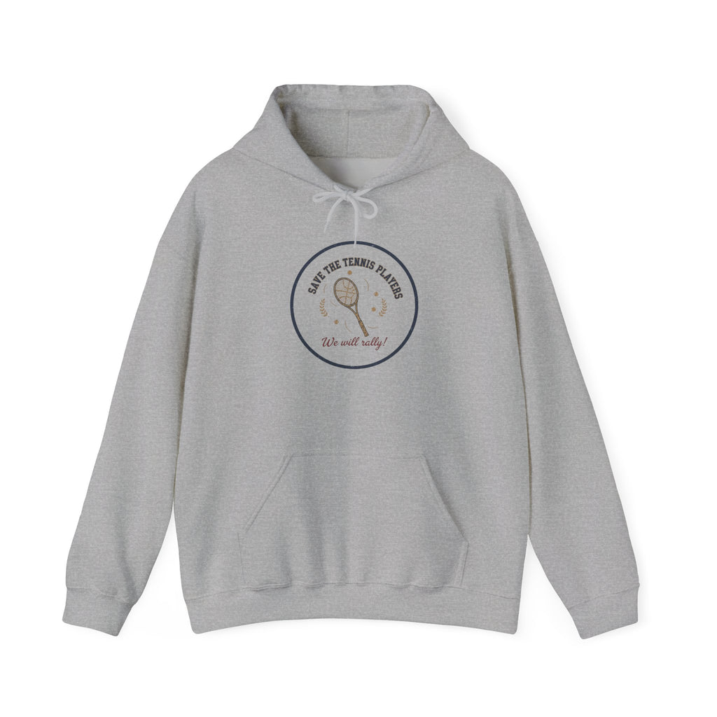 Save the Tennis Players Hoodie | tennis meme apparel, racquet sport humor