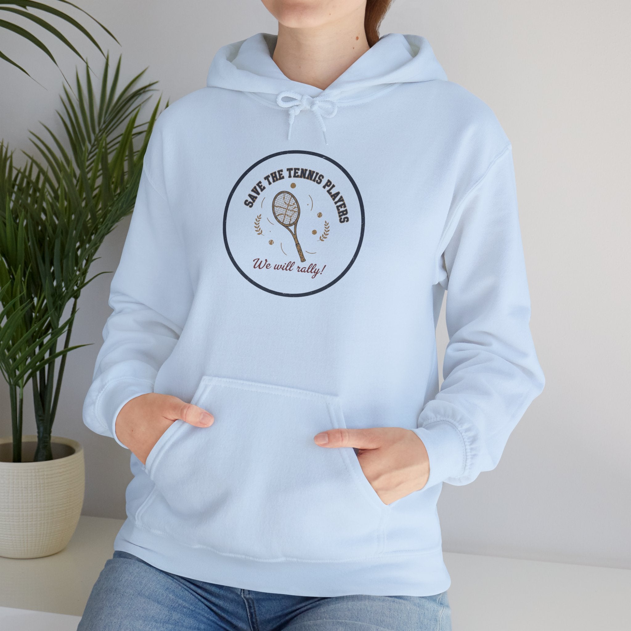 Save the Tennis Players Hoodie | tennis meme apparel, racquet sport humor