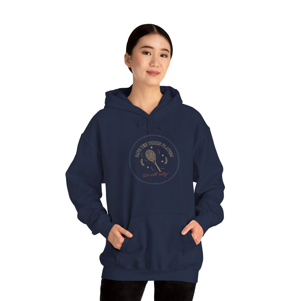 Save the Tennis Players Hoodie | tennis meme apparel, racquet sport humor
