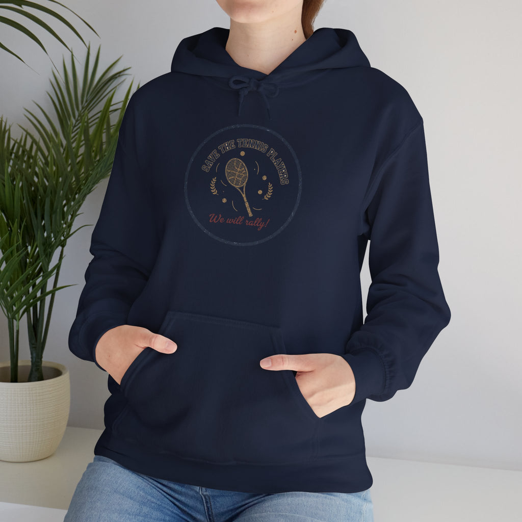 Save the Tennis Players Hoodie | tennis meme apparel, racquet sport humor