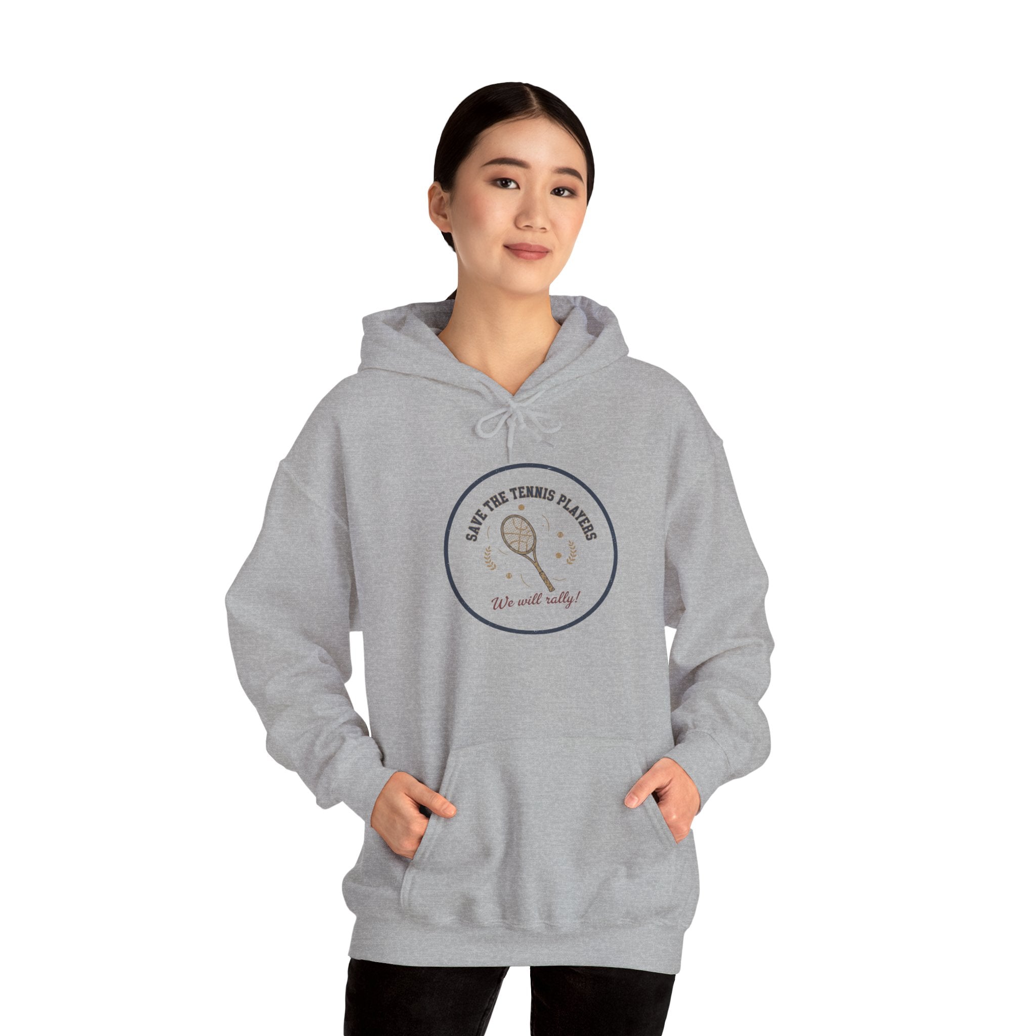 Save the Tennis Players Hoodie | tennis meme apparel, racquet sport humor