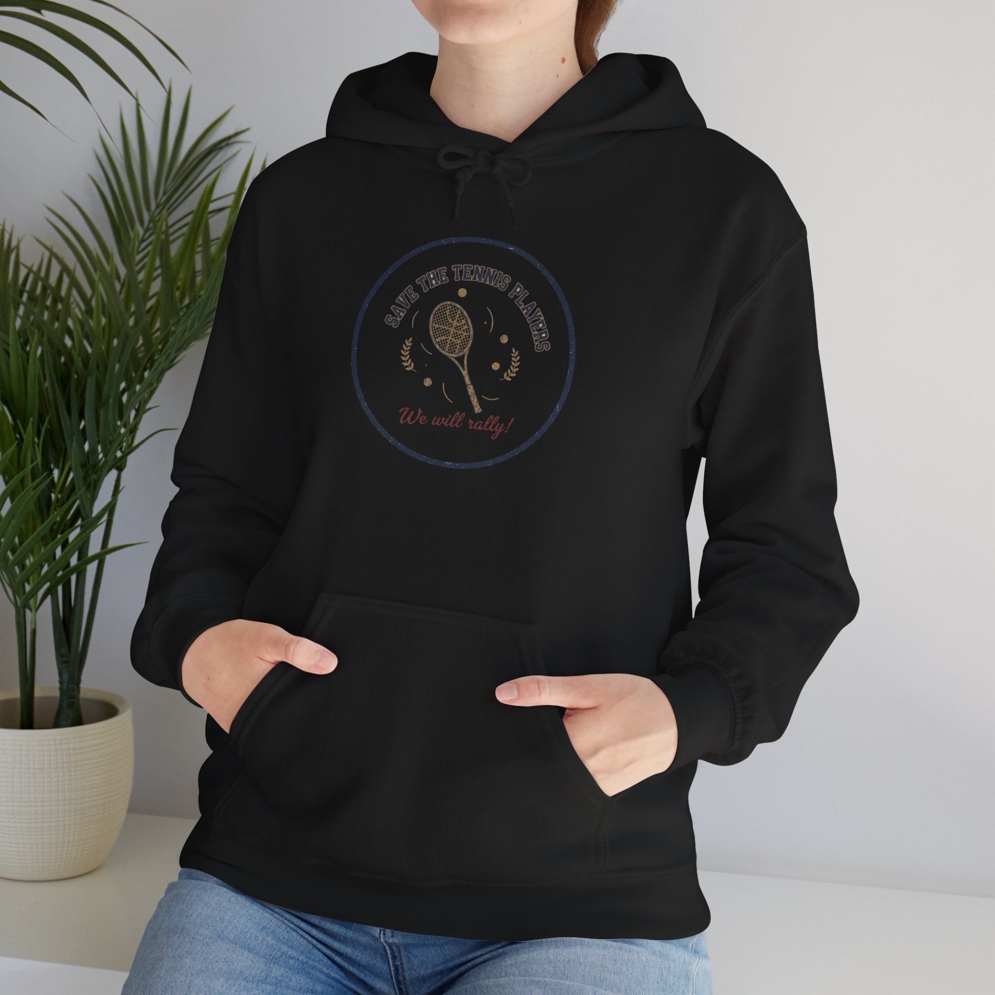 Save the Tennis Players Hoodie | tennis meme apparel, racquet sport humor